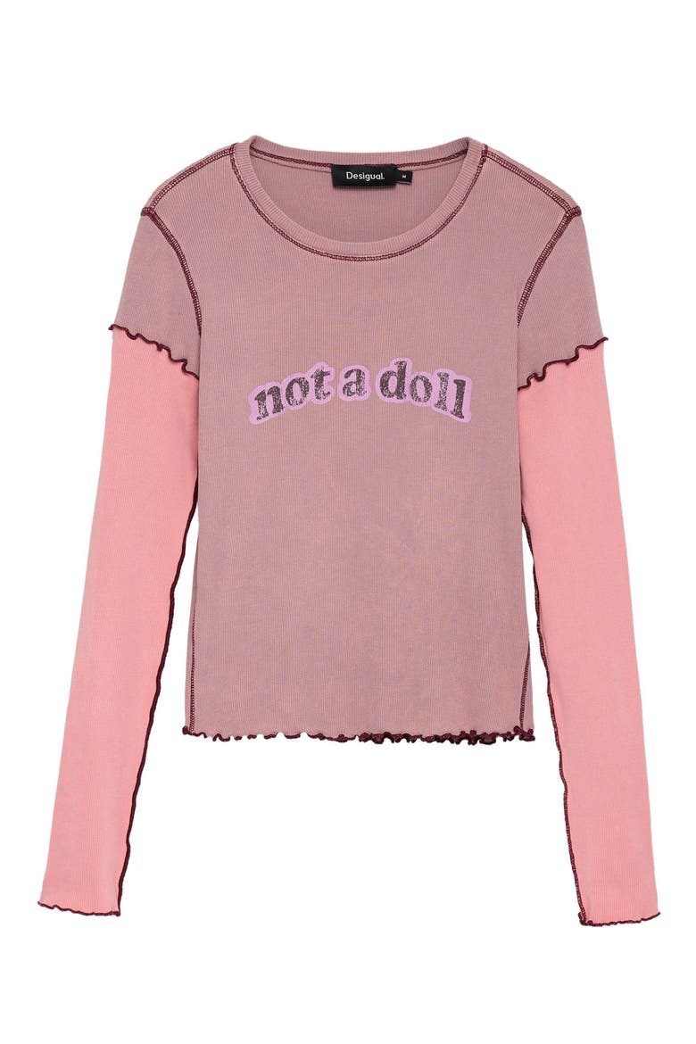 Not a Doll Graphic Long Sleeve Stretch Cotton Top, Main, color, PINK