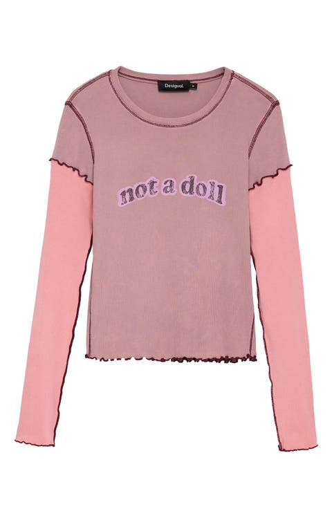 Not a Doll Graphic Long Sleeve Stretch Cotton Top