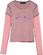 Desigual Not a Doll Graphic Long Sleeve Stretch Cotton Top