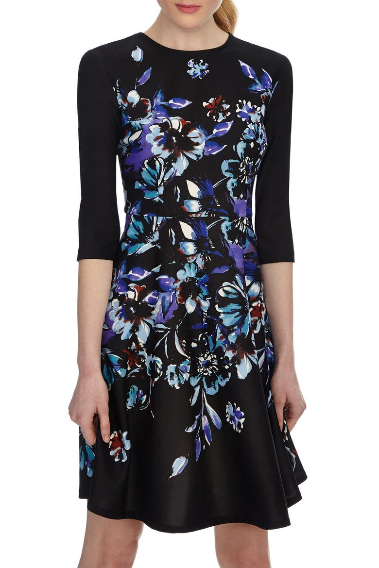 Floral Scuba Fit & Flare Dress, Main, color, BLUEBELL MULTI