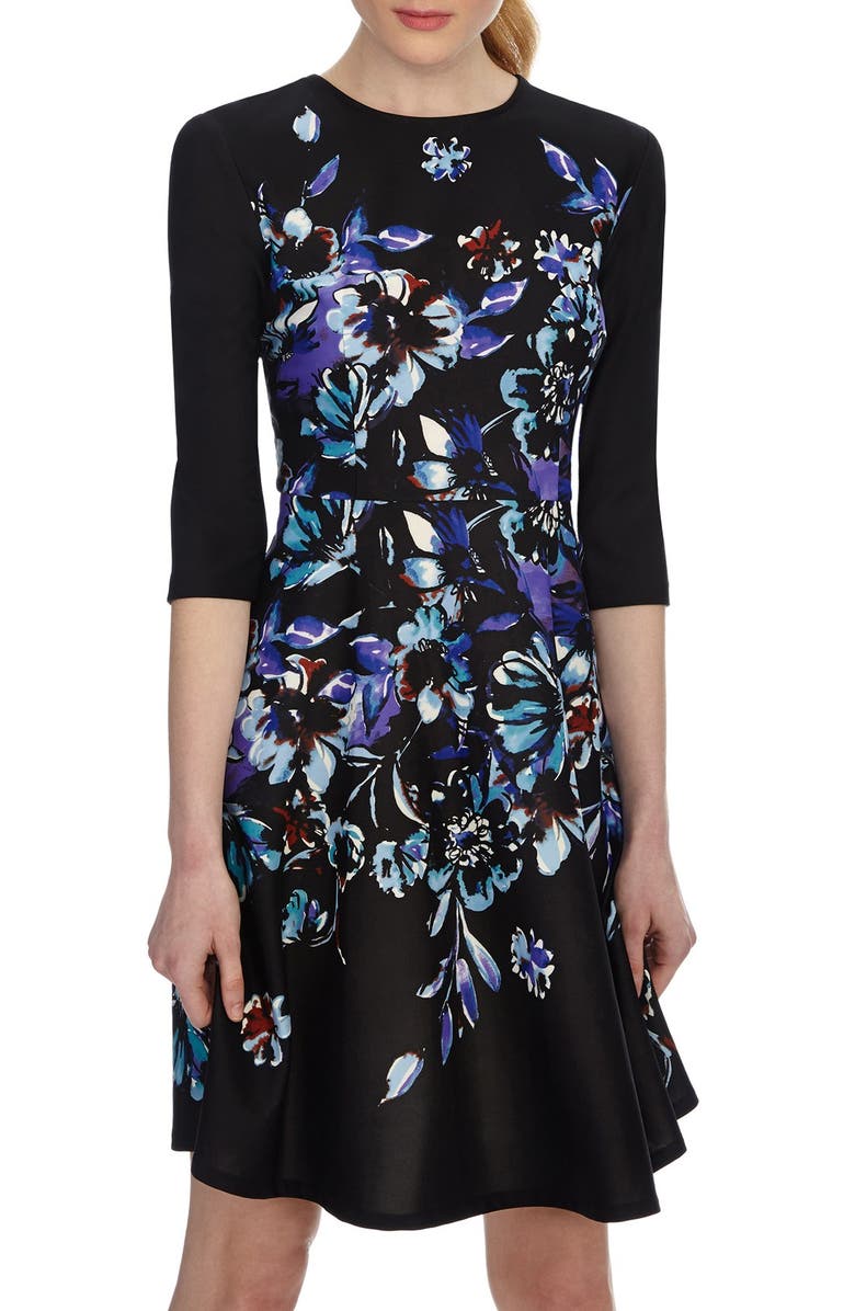 Donna Morgan Floral Scuba Fit & Flare Dress, Main, color, 