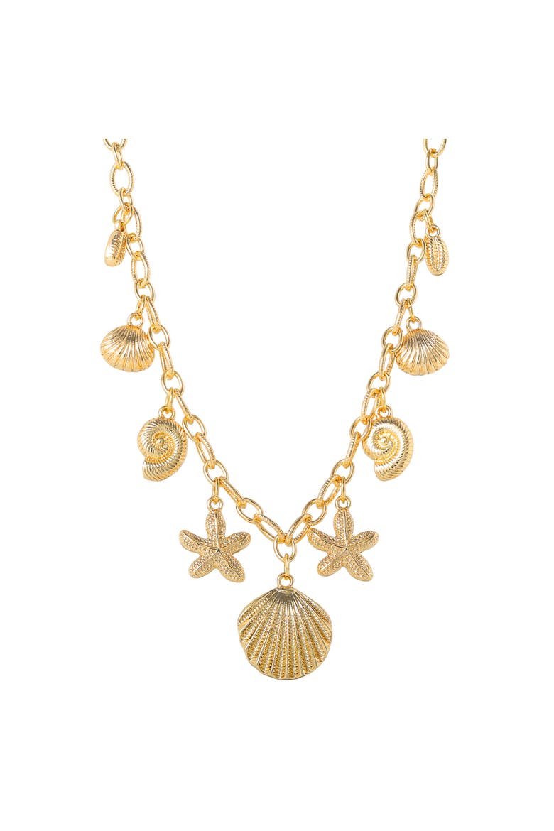 Ocean Charms Necklace for Women, 16"+3" Gold-Tone Chunky Necklace with 9 Charms, Main, color, Gold