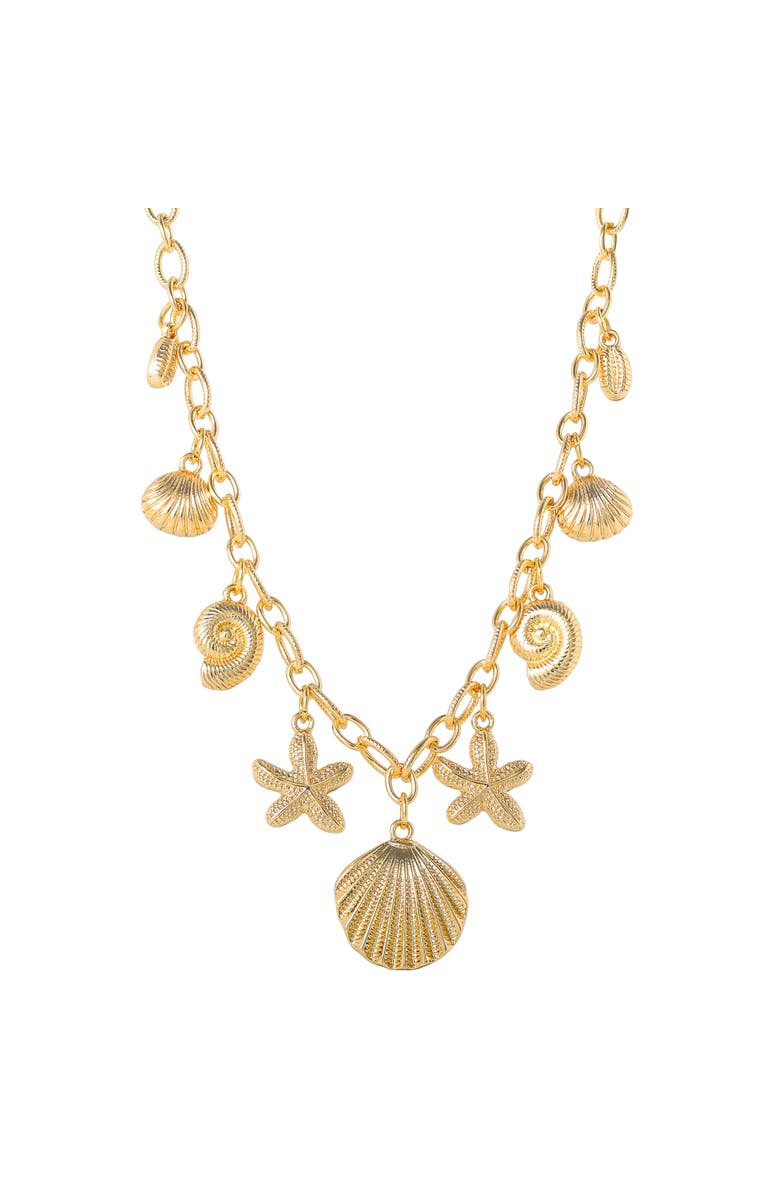 Jessica Simpson Ocean Charms Necklace for Women, 16"+3" Gold-Tone Chunky Necklace with 9 Charms, Main, color, Gold