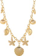 Jessica Simpson Ocean Charms Necklace for Women, 16"+3" Gold-Tone Chunky Necklace with 9 Charms