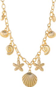 Jessica Simpson Ocean Charms Necklace for Women, 16"+3" Gold-Tone Chunky Necklace with 9 Charms