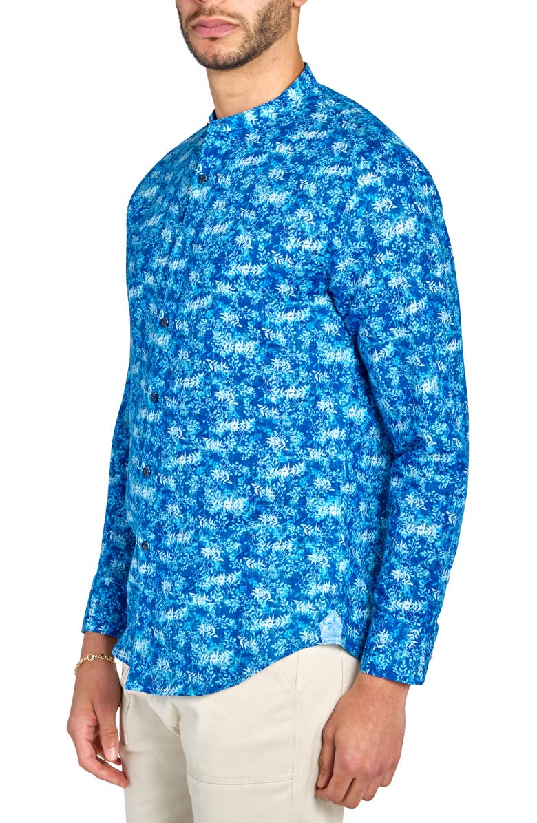 Brooklyn Brigade Abstract Leaf Print Mandarin Collar Shirt, Alternate, color, Light Blue/ Navy
