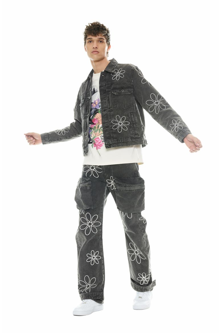 MK3 Floral Appliqué Cotton Canvas Jacket, Alternate, color, VINTAGE GRAY
