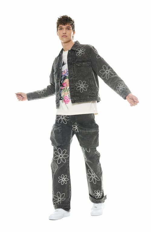 Cult Of Individuality Mk3 Floral Appliqué Cotton Canvas Jacket In Vintage Gray