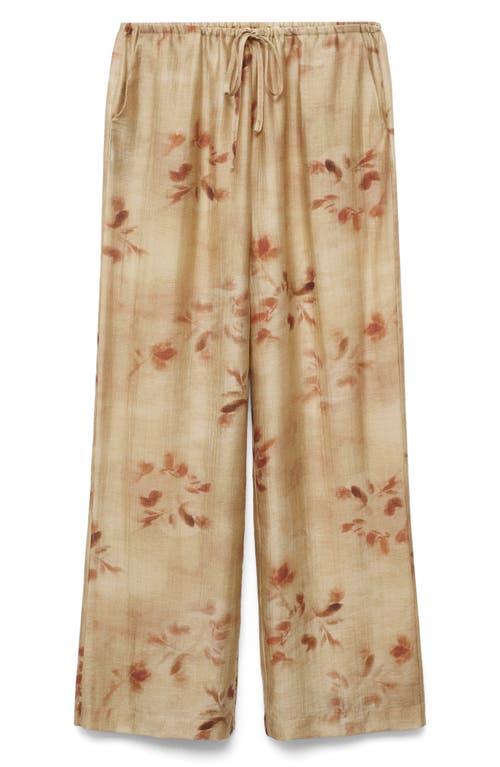 Mango Leaf Print Wide Leg Drawstring Pants In Brown