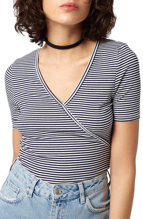 Stripe Surplice Jersey Bodysuit