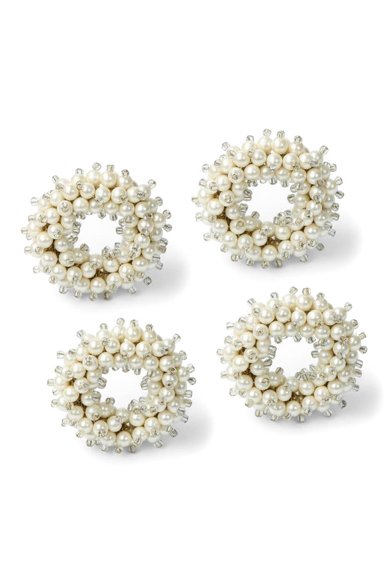 Sculpted Faux Pearl Set of 4 Napkin Rings, Main, color, IVORY