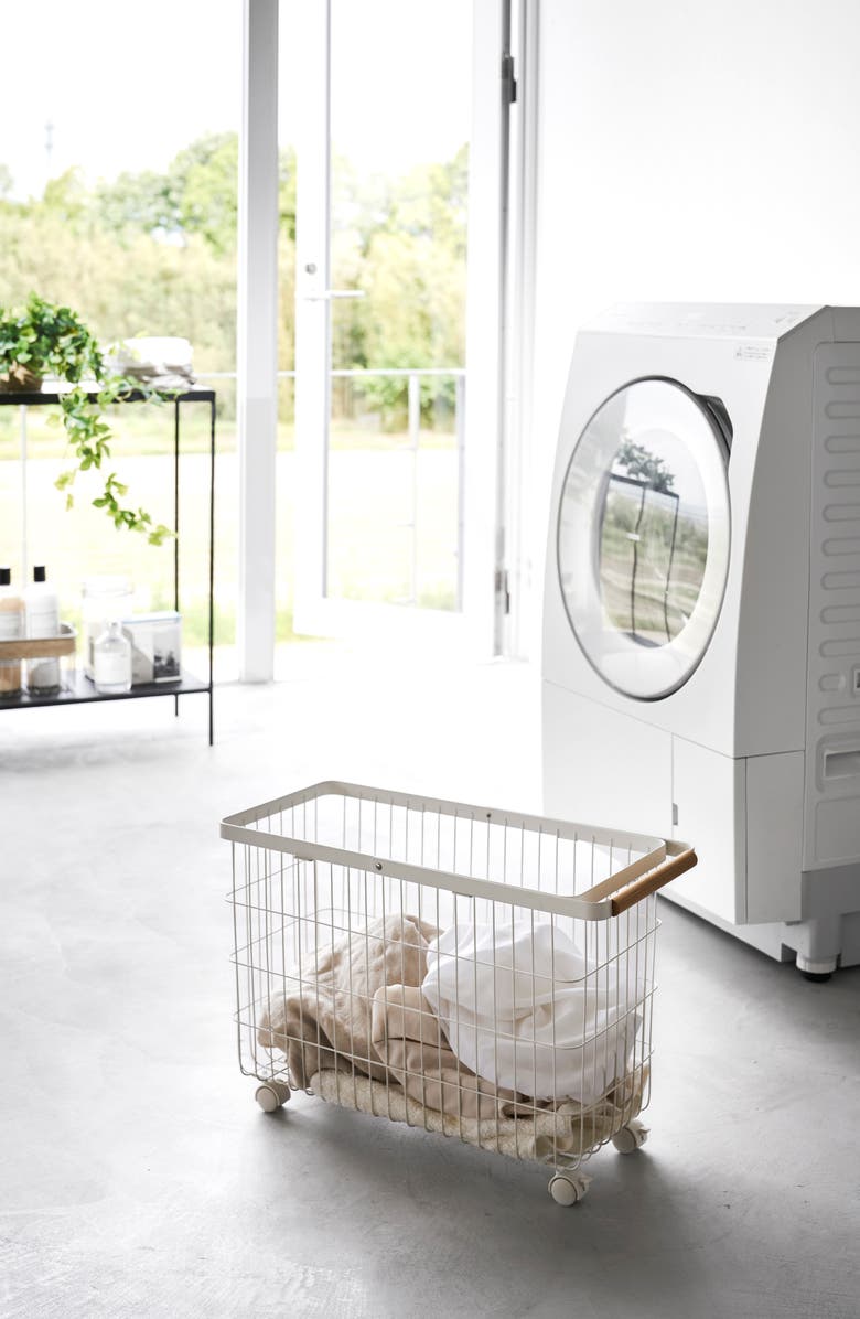 Yamazaki Rolling Laundry Basket, Alternate, color, White