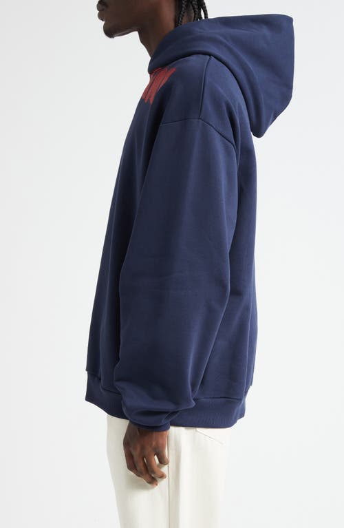 Marni Graphic Print Hooded Sweater With Ribbed Finish In Blue
