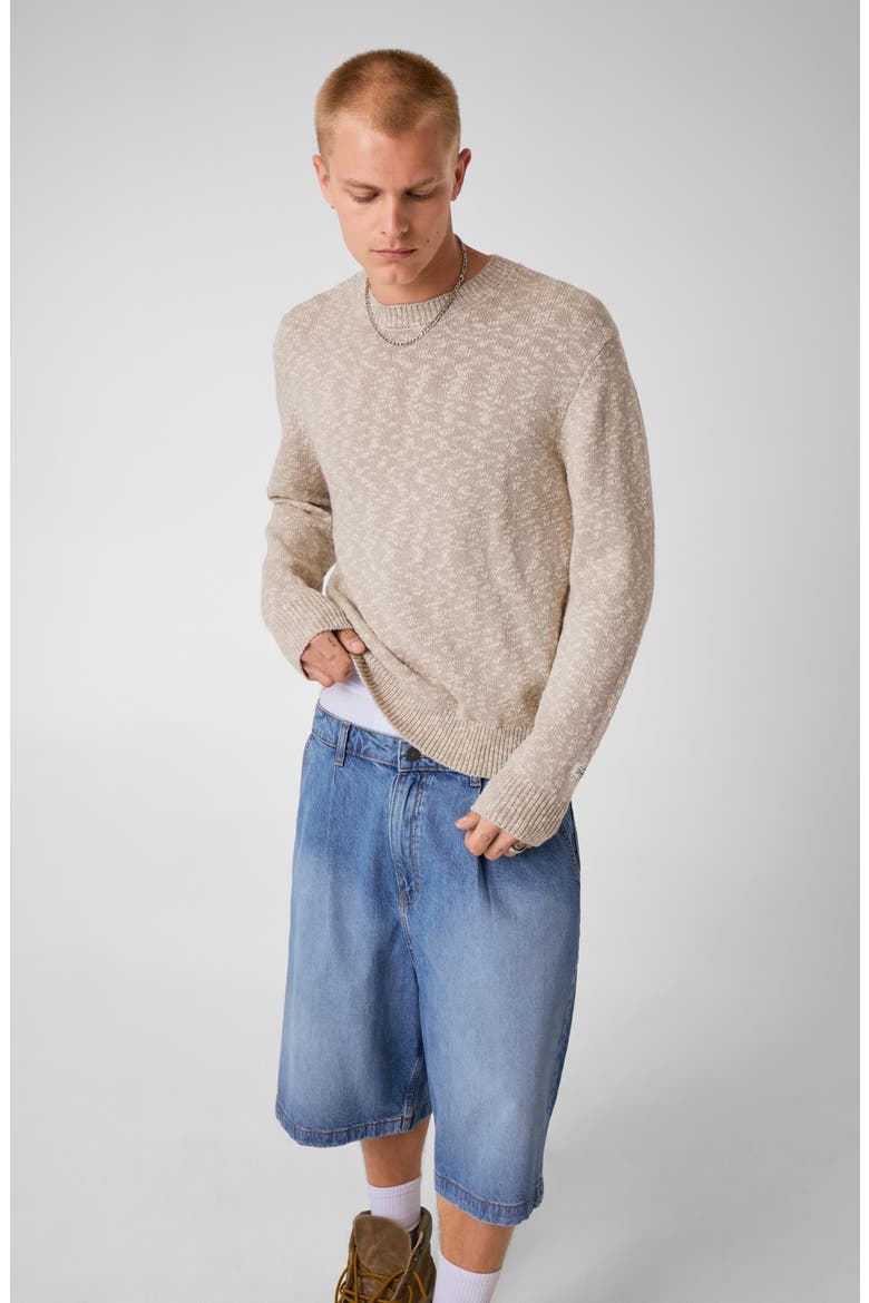 Marled Cotton Crewneck Sweater, Alternate, color, GREY/ WHITE