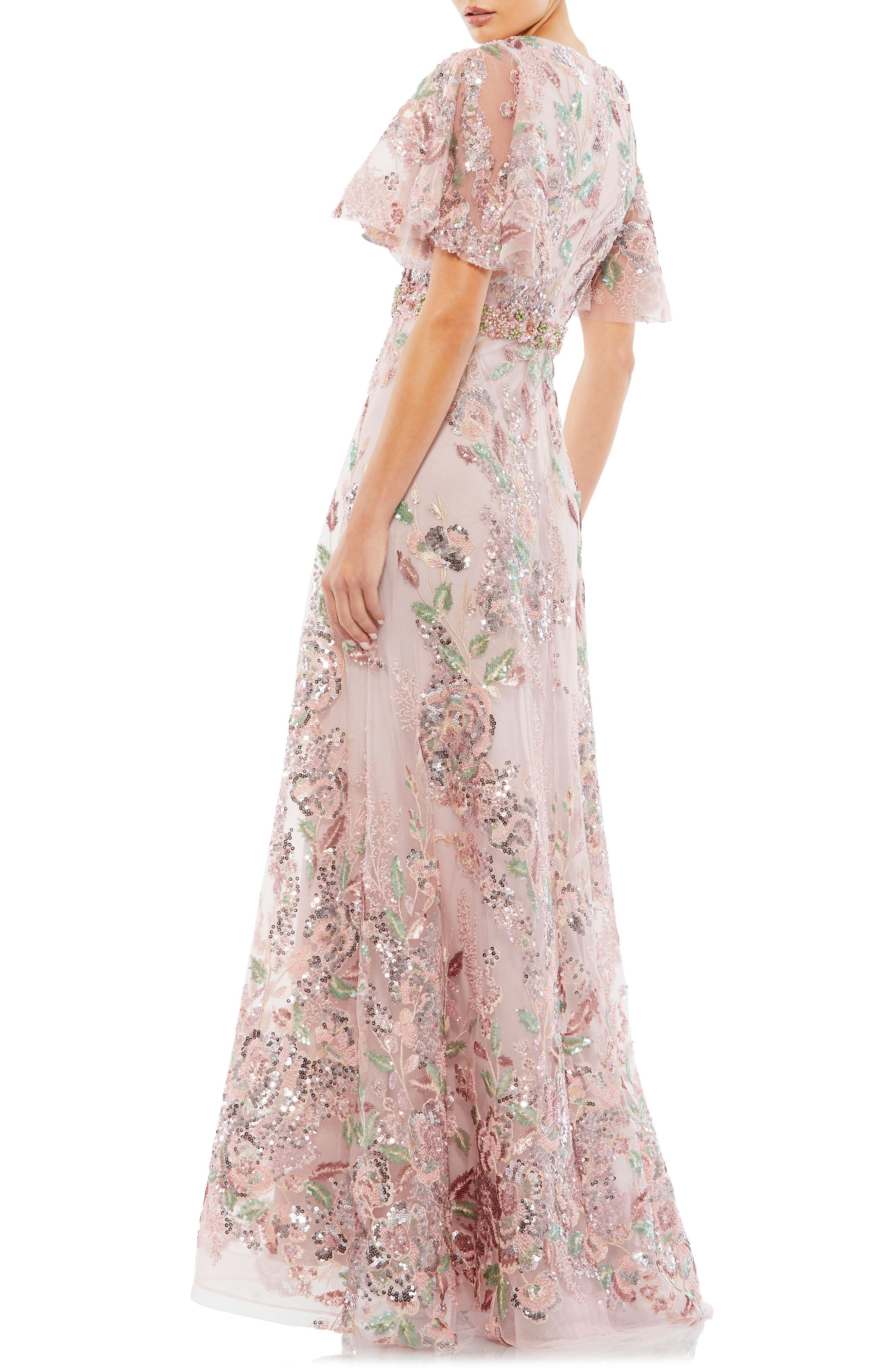 beaded faux wrap dress with dolman sleeves in rose gold Bianca Sequins Dolman Sleeve Dress
