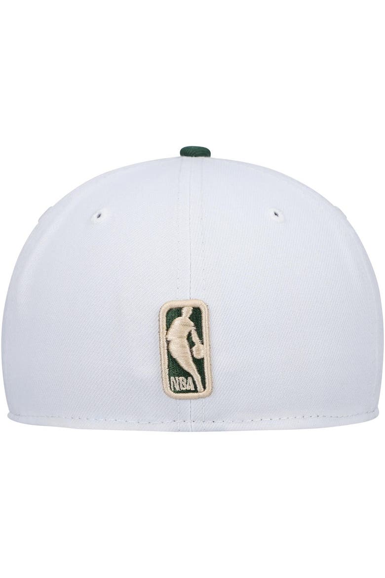 Men's New Era White/Hunter Green Milwaukee Bucks Arch Champs 59FIFTY Fitted Hat, Alternate, color, White