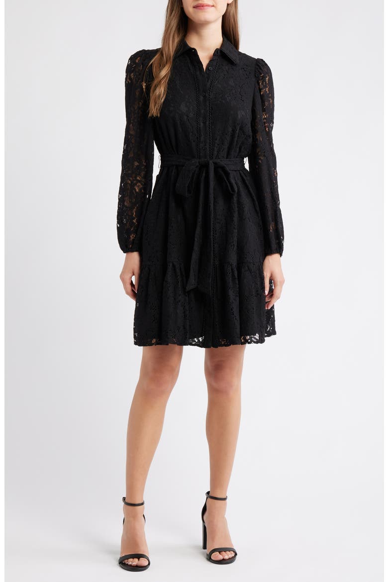 Long Sleeve Lace Shirtdress, Main, color, ANNE BLACK