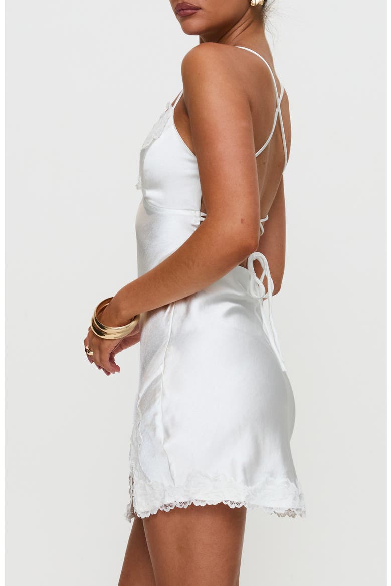 Anysa Lace Trim Satin Minidress, Alternate, color, WHITE