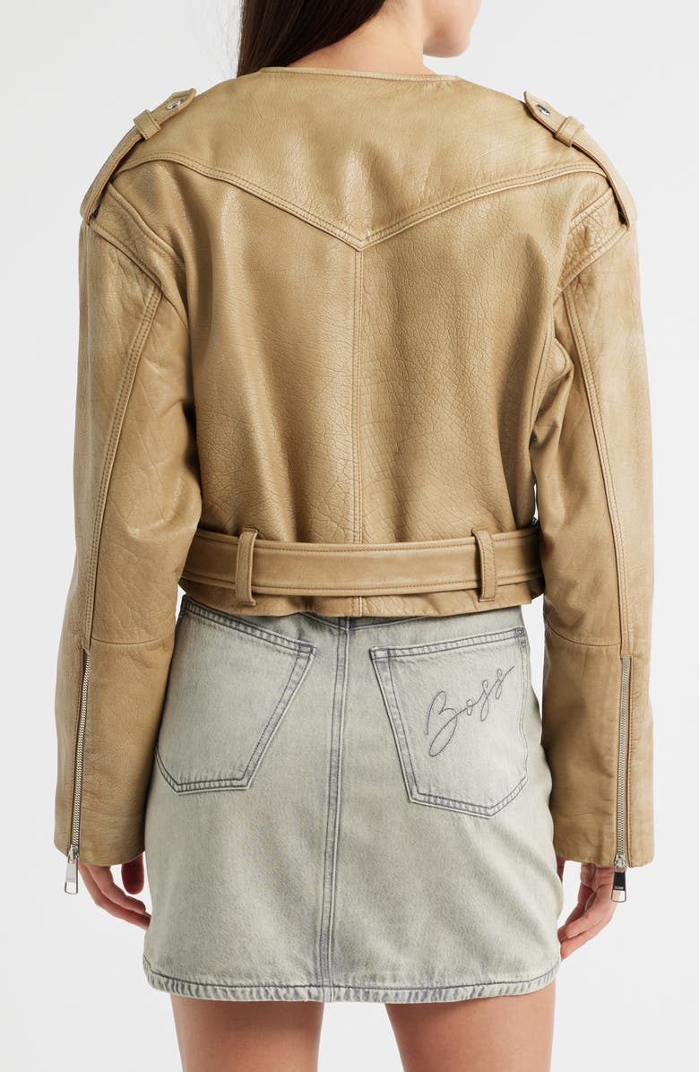 BOSS Orange Sadora Leather Biker Jacket, Alternate, color, 