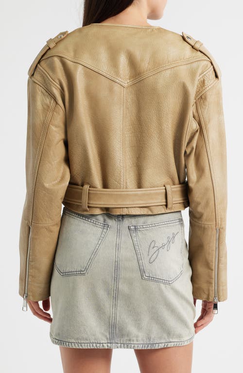 Hugo Boss Boss Orange Sadora Leather Biker Jacket In Gold