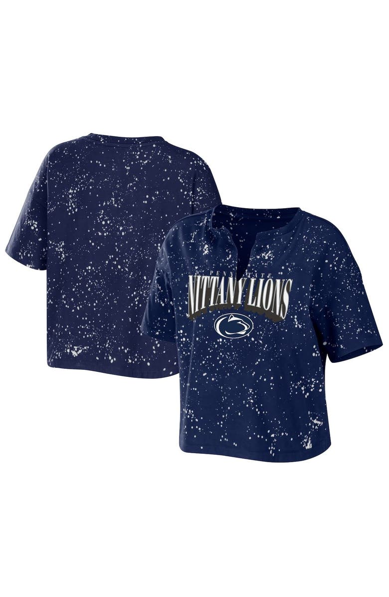 WEAR by Erin Andrews Women's WEAR by Erin Andrews Navy Penn State Nittany Lions Bleach Wash Splatter Cropped Notch Neck T-Shirt, Alternate, color, Gray