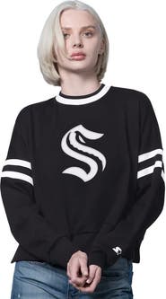 STARTER Women's Starter  Black Seattle Kraken Rally Fleece Cropped Sweatshirt