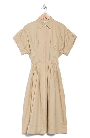 Mila Mae Short Sleeve A-line Shirtdress In Taupe