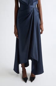 Erdem Draped Satin Handkerchief Hem Skirt