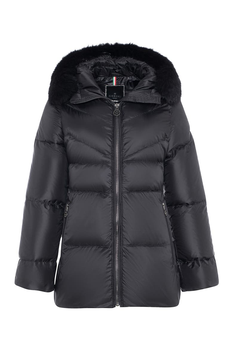 Apres-Ski Short Parka, Detachable Toscana Lamb Hood Trim, Alternate, color, Black/Black