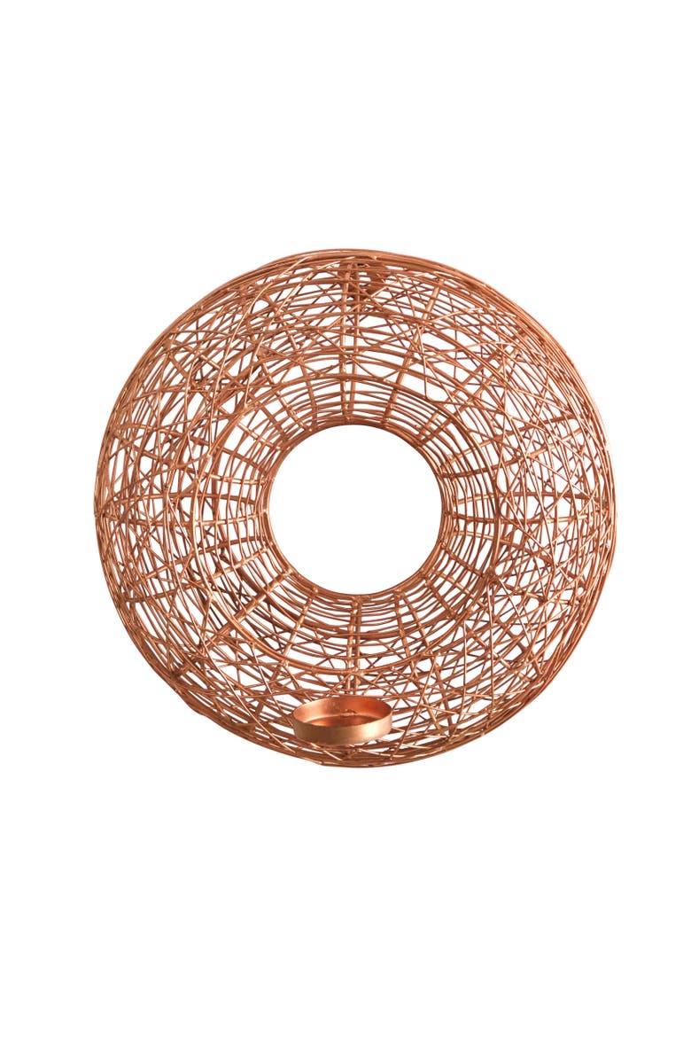 11-in Wired Copper Circle Wall Sconce Candle Holder, Main, color, Copper