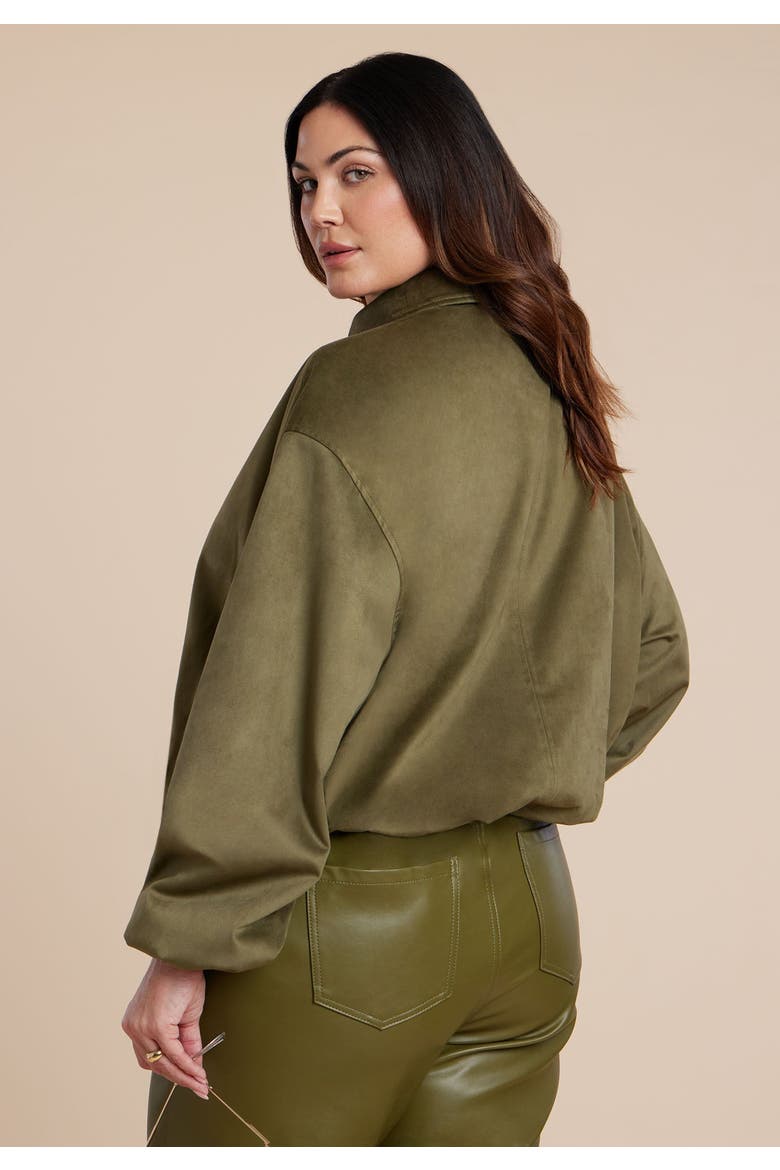 Faux Suede Bomber Jacket, Alternate, color, BURNT OLIVE