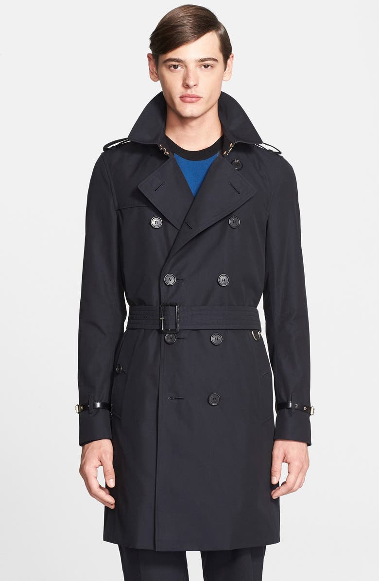 Burberry London 'Kensington' Leather Trim Double Breasted Trench Coat, Main, color,