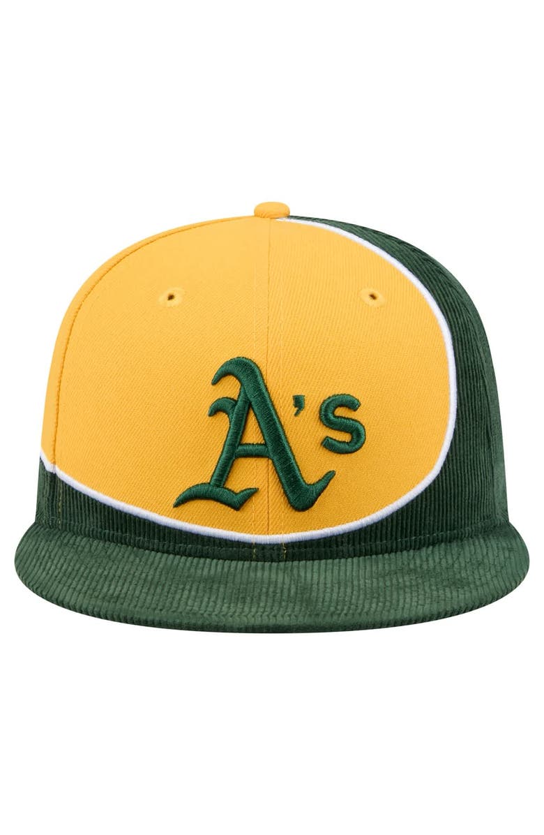 New Era Men's New Era Green/Gold Athletics Retro Split Corduroy Snapback Hat, Alternate, color, Green