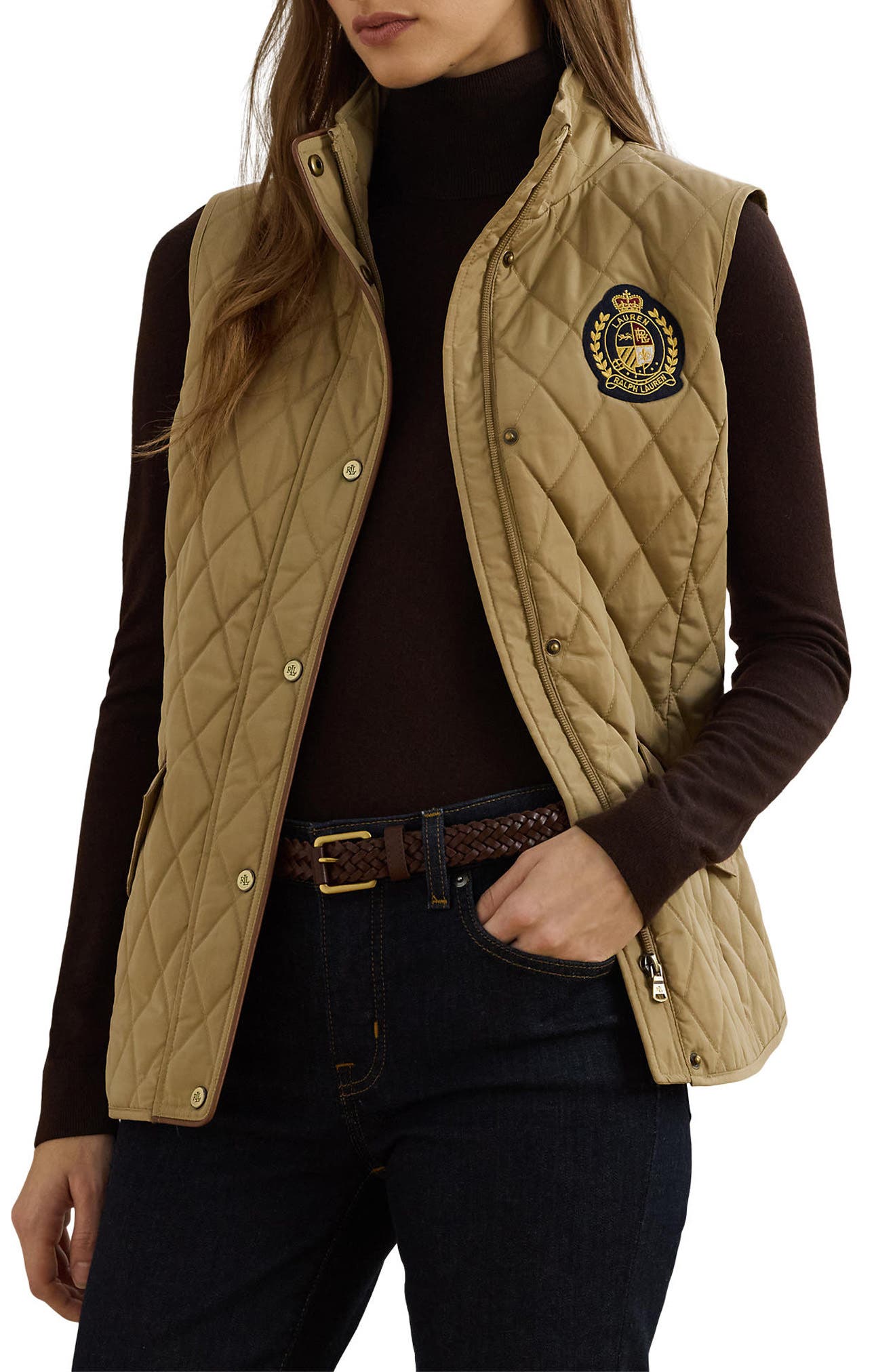 Lauren Ralph Lauren Crest Patch Diamond Quilted Vest