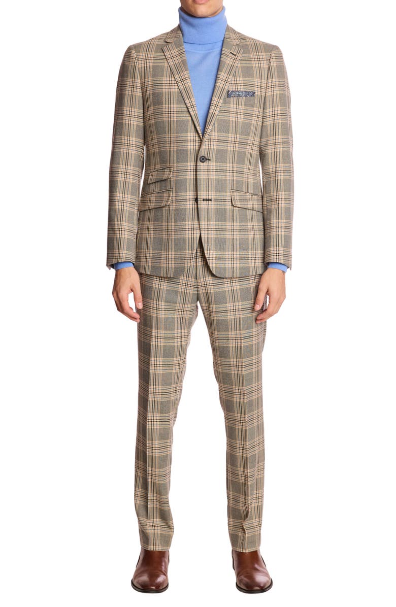 PAISLEY & GRAY Downing Slim Fit Flat Front Check Dress Pants, Alternate, color, Blue Grey Check