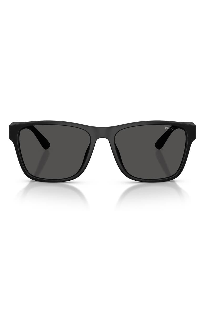 Polo Ralph Lauren 56mm Square Sunglasses, Main, color, Matte Black / Dark Grey