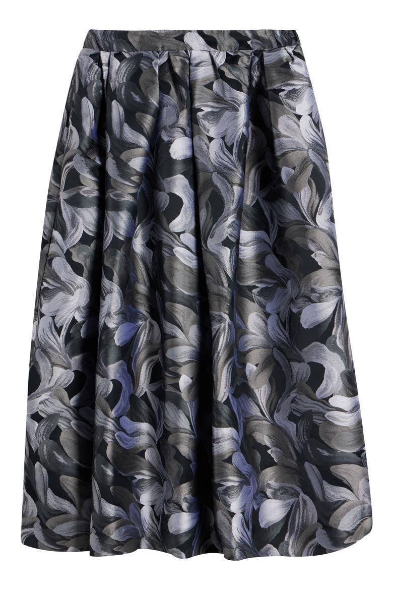 Soni Abstract Floral Jacquard Pleated A-Line Midi Skirt, Alternate, color, BLACK