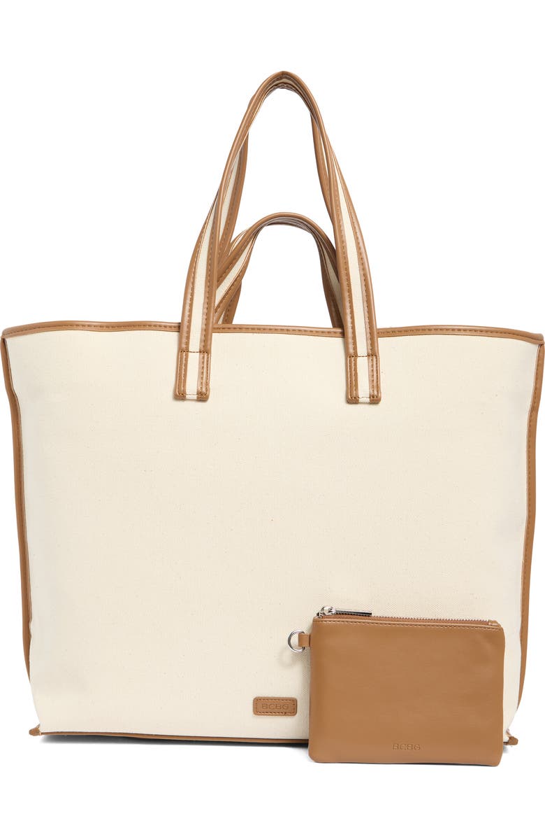 BCBG Double Handle Canvas Tote Bag, Alternate, color, Natural Brown