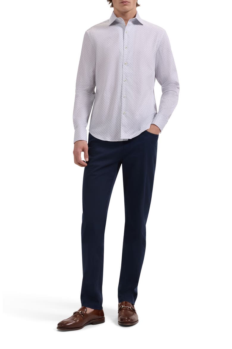 Alvin Shaped Fit Geo Print Button-Up Shirt, Alternate, color, WHITE