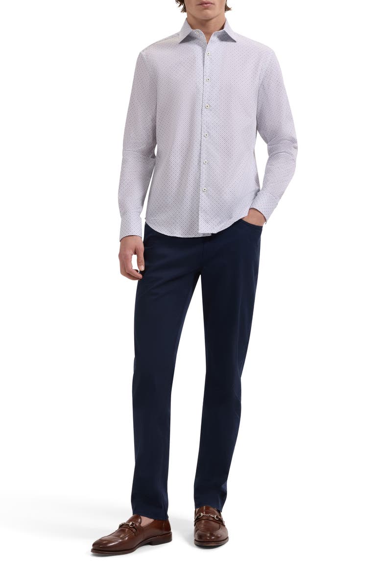 Bugatchi Alvin Shaped Fit Geo Print Button-Up Shirt, Alternate, color, White