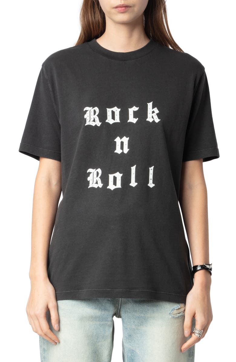 Zadig & Voltaire Edwin Rock 'N' Roll Embellished Graphic T-Shirt, Main, color, 