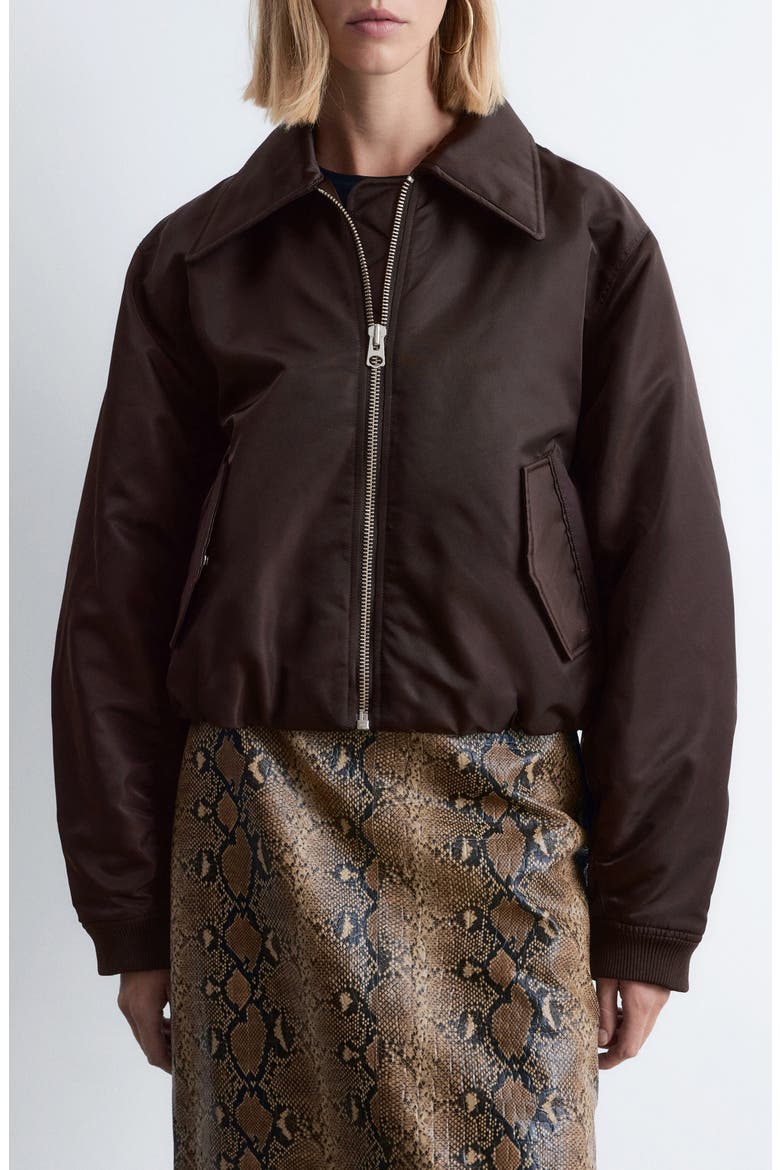 Crop Bomber Jacket, Main, color, BROWN DARK