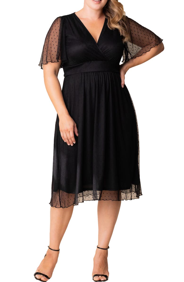 Kiyonna Margot Mesh Cocktail Dress, Main, color, Onyx