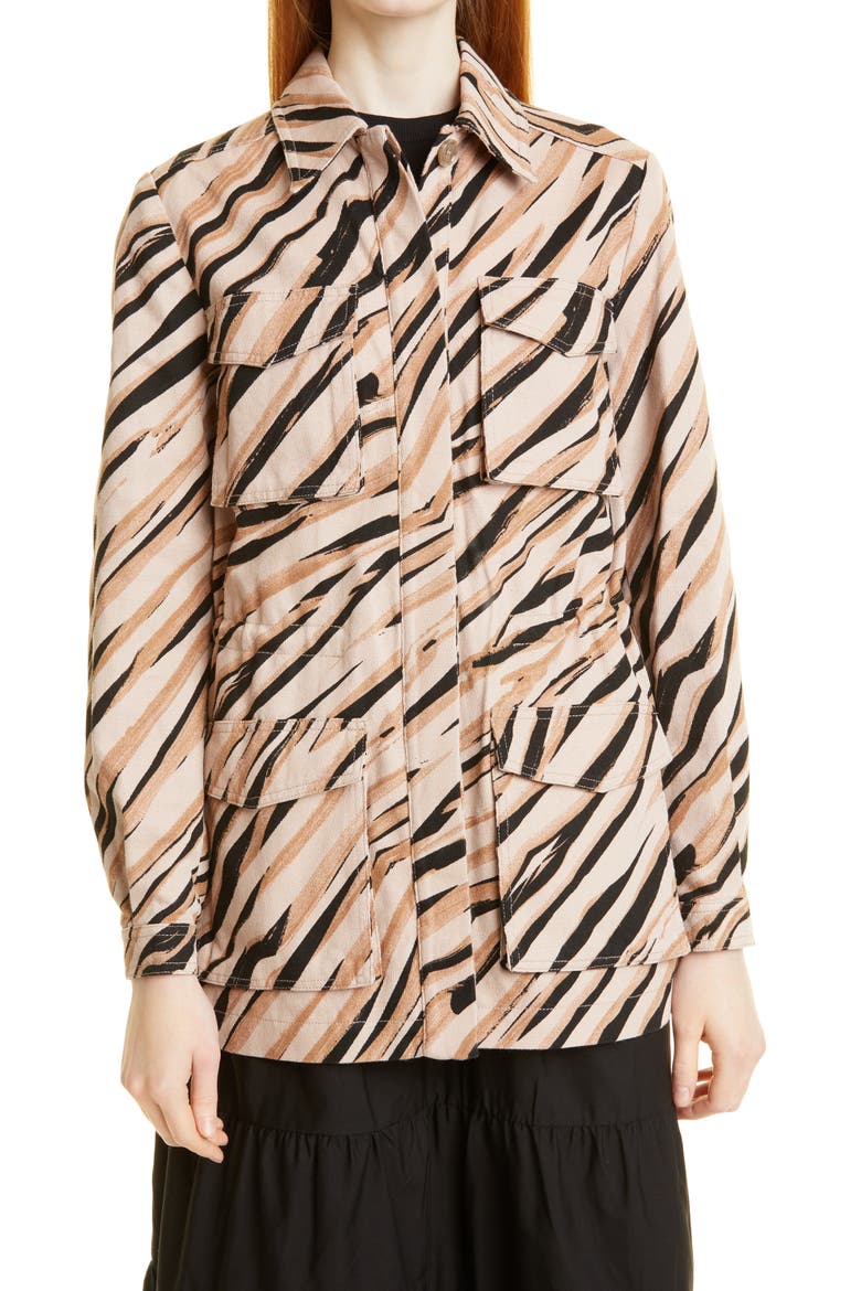 Hamiel Animal Print Cotton Cargo Jacket, Main, color, NATURAL