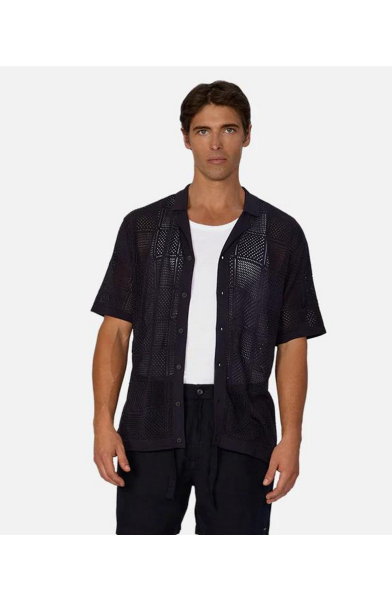 Industrie Australia The Castel Short Sleeve Shirt, Alternate, color, Mid Navy