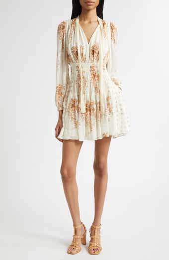 Ulla Johnson Maris Mixed Print Long Sleeve Silk A-Line Dress