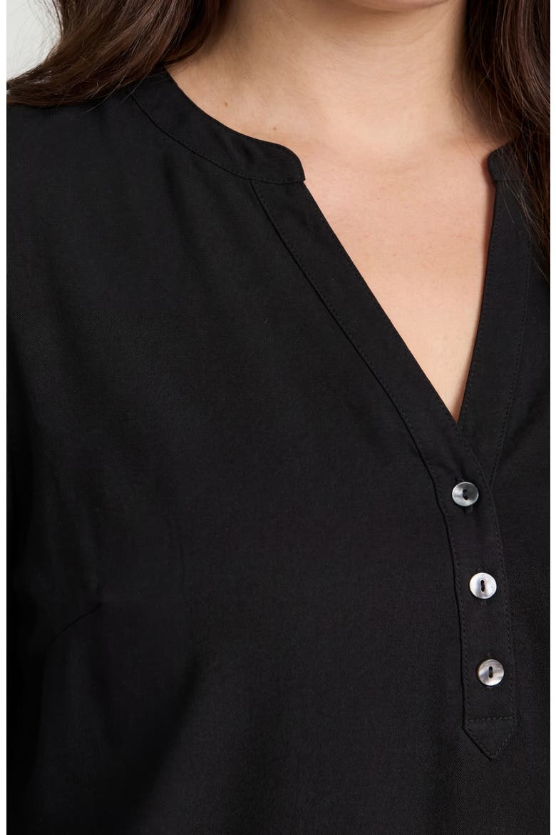 Mixed Media Three-Quarter Sleeve Top, Alternate, color, BLACK