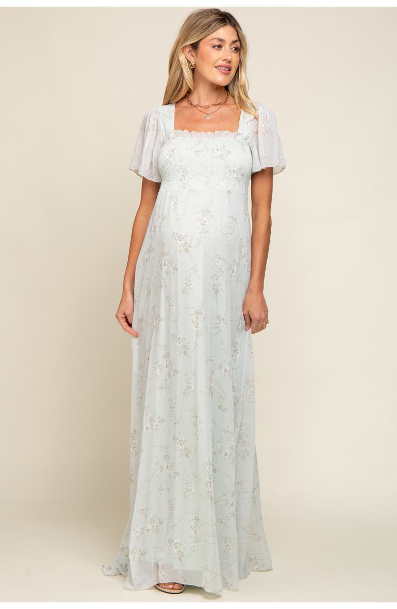 PinkBlush Floral Smocked Chiffon Maxi Dress, Main, color, Mint Green