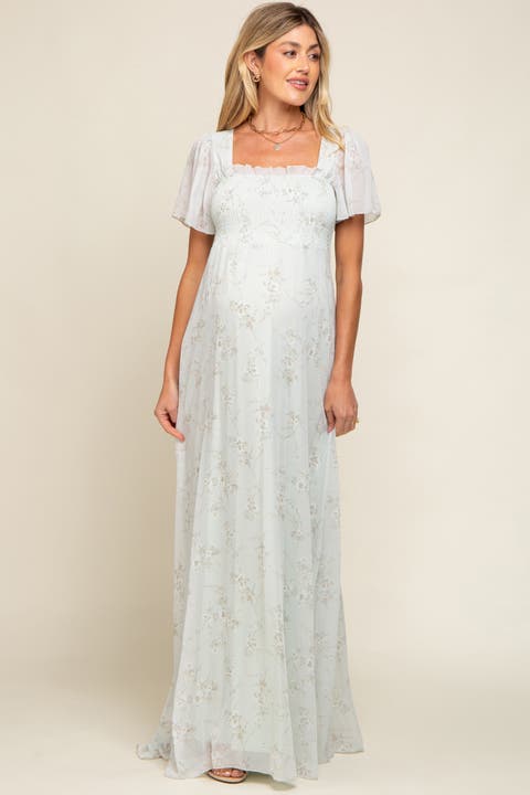 Floral Smocked Chiffon Maxi Dress