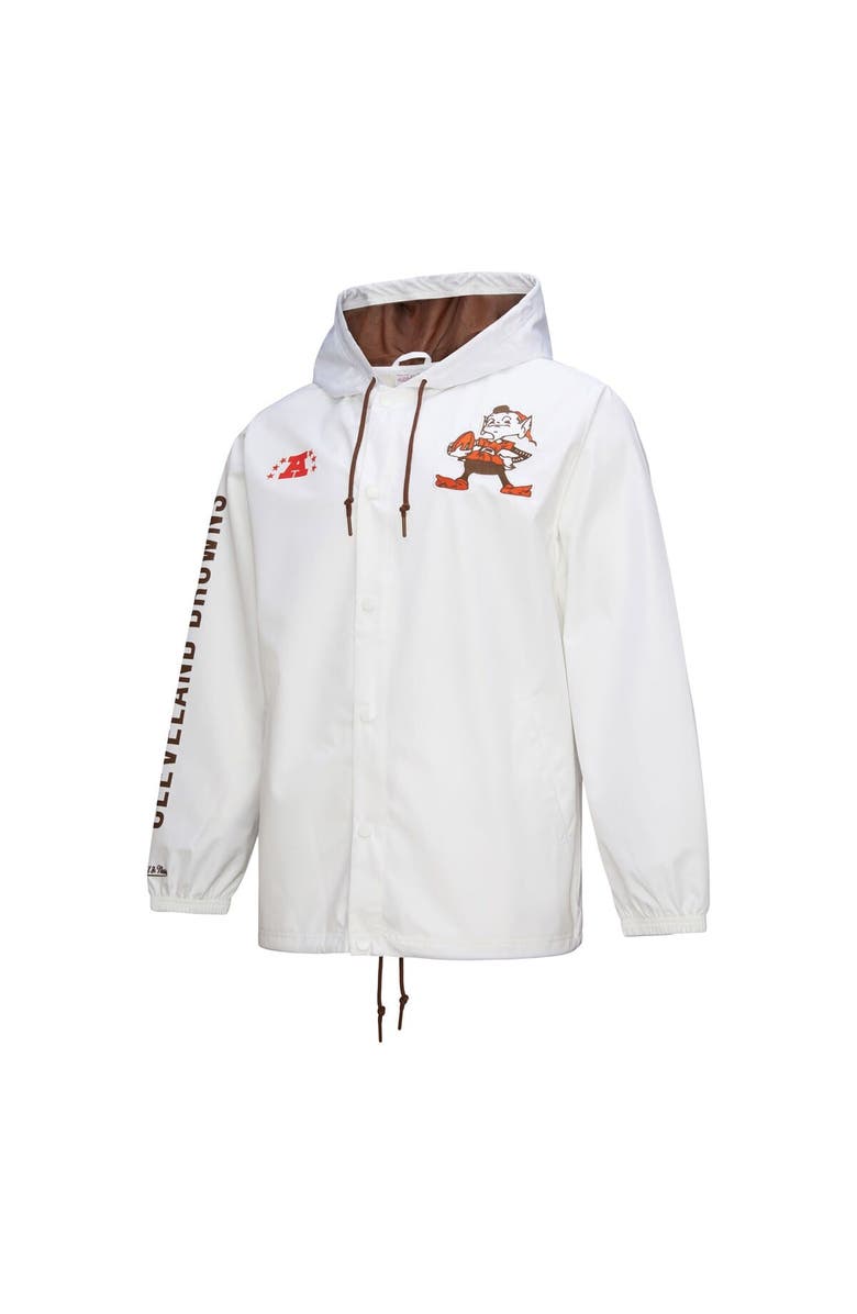 Mitchell & Ness Men's Mitchell & Ness White Cleveland Browns Vintage Logo Coaches Full-Snap Hoodie Jacket, Alternate, color,